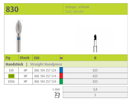 Jota Diamond Instrument Bud, slender 830F FG (2.3mm)