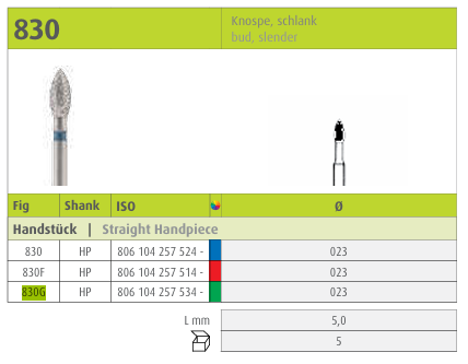 Jota Diamond Instrument Bud 830G FG (2.3mm)