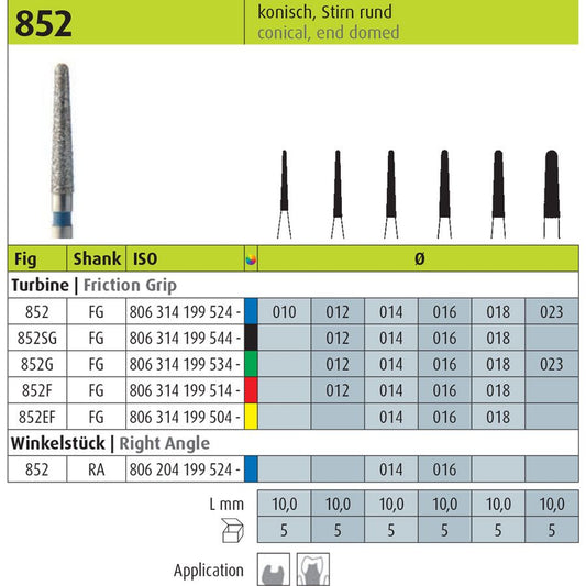 JOTA Diamond Instrument Conical FG 852G (1.6mm)
