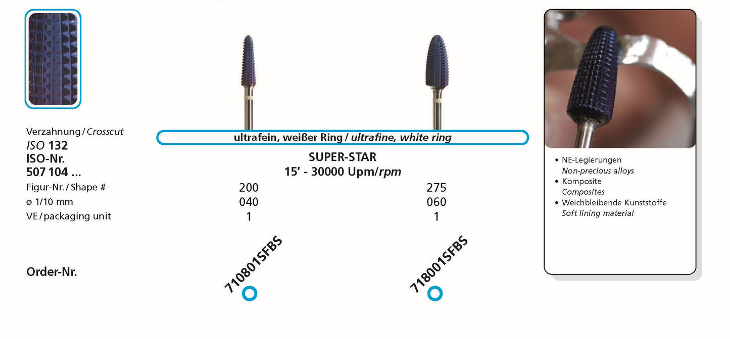 DFS DIADUR BlueStar SUPER STAR Carbide Cutter Ultrafine Coarse Grit 6.0mm