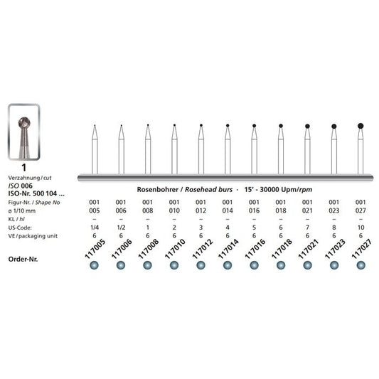 DFS Rosehead Bur Carbide HP 2.1mm